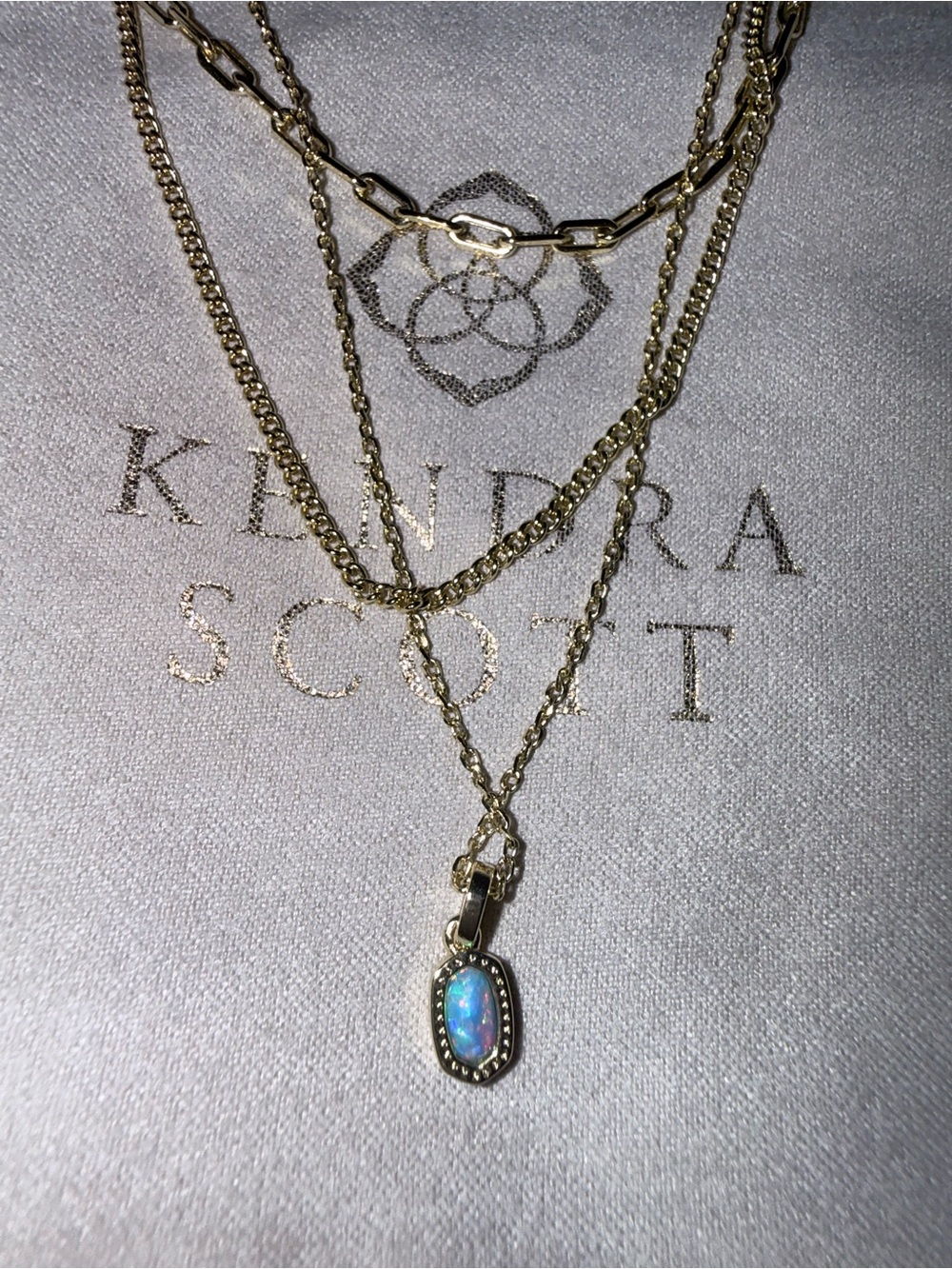 Kendra Scott Gold Layered Necklace with Iridescent Blue Opal Pendant